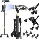 Hold 440 lbs Walking Cane for Seniors Aluminum Alloy Lightweight Height Adjustable Walking Stick Heavy Duty Foldbale Free Standing Cane with LED for Men and Women Adults, 38"