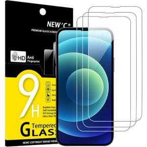 NEW'C 3 Pack Designed for iPhone 14, iPhone 13, iPhone 13 Pro Screen Protector (6.1 inches), Enhanced Tempered Glass Protection,Case Friendly, Ultra Resistant