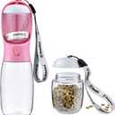 Dog Water Bottle with Food Container, Travel Puppy Water Bowl, Portable Pet Dispenser, Dog Stuff Accessories Items, Puppy Essentials Necessities for Yorkie Chihuahua Cat Walking and Hiking (19oz, #04 Pink)