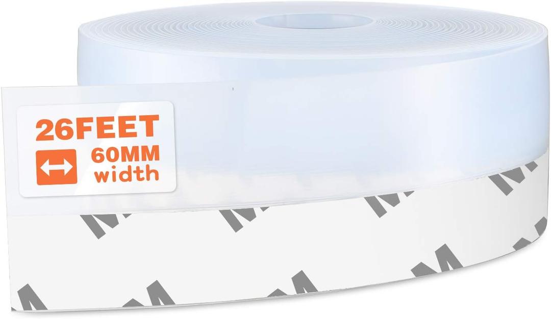 26 Feet Silicone Seal Strip, Transparent, 60MM  Door & Window Seal, Draft Stopper, Adhesive Tape for Doors, Windows & Shower Glass Gaps
