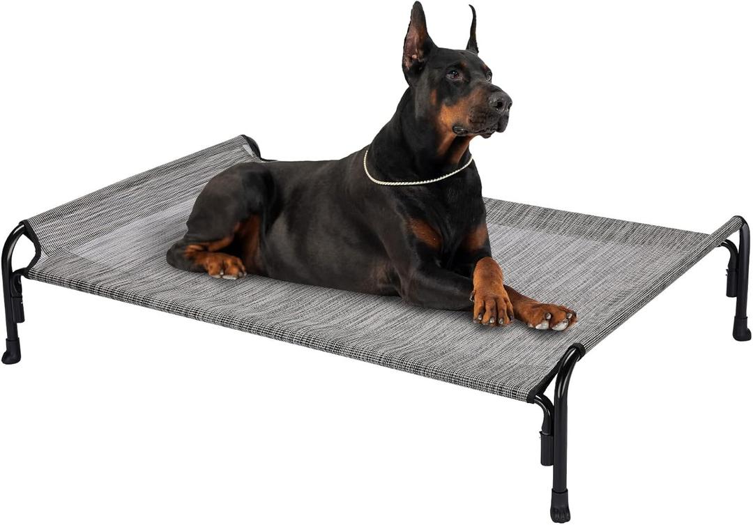 Veehoo XL Outdoor Elevated Dog Bed, Raised Dog Cot for Extra Large Dogs, Cooling Washable Waterproof Pet Hammock Beds with Slope Headrest, Breathable Mesh and Sturdy Frame, X-Large, CWC2204 (Black Silver)