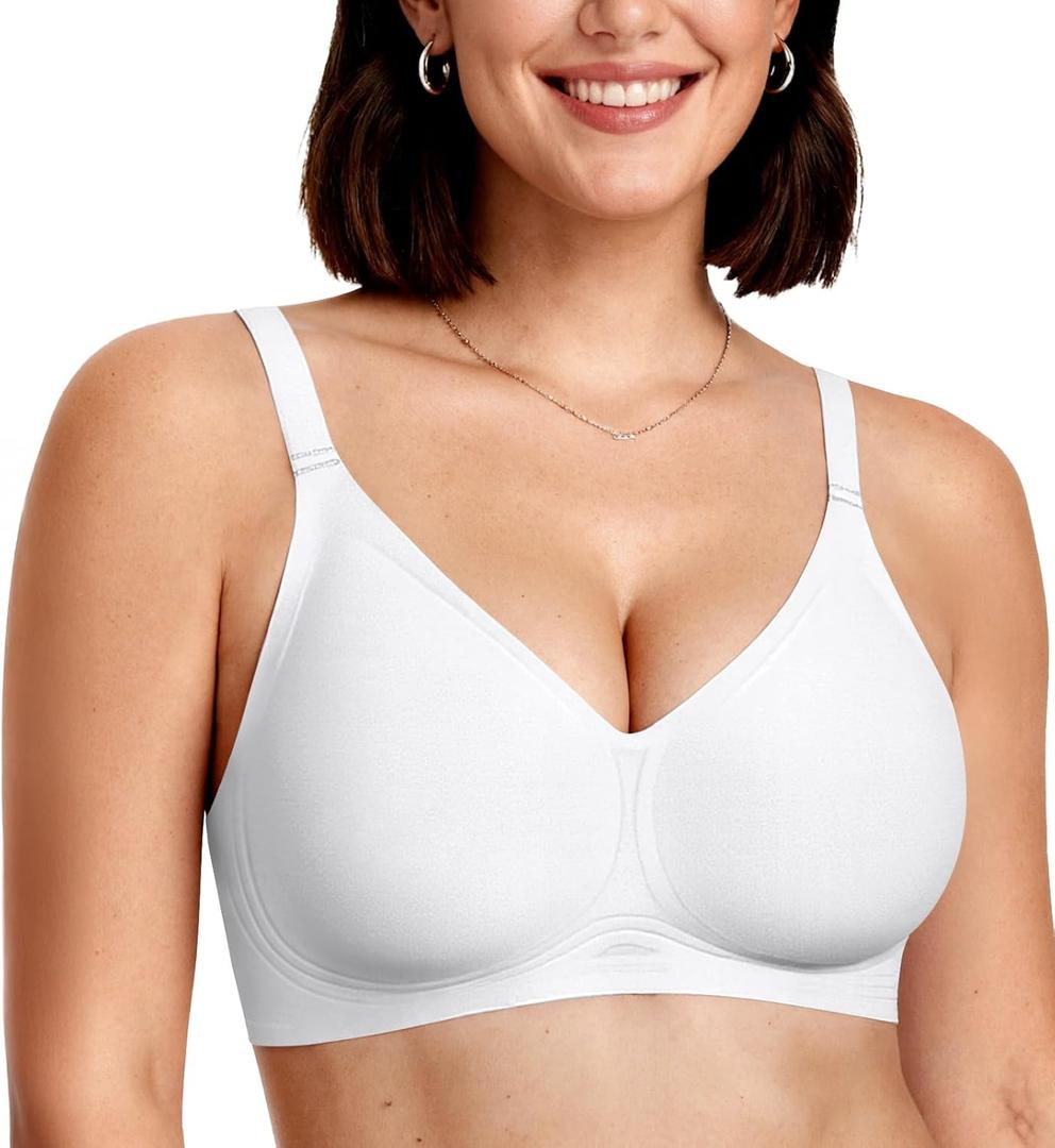 OEAK Women Comfortable Jelly Bras No Underwire Seamless Full Coverage Bralette Buttery Soft Convertible Everyday Tshirt Bra (Large, White)