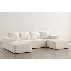 Ball & Cast 110"x72" Minimalist Modular U-Shaped Sectional Sofa with 2 Ottomans, Chenille Cloud Floor Couch with Compressed Upholstery, No Assembly Required, for Living Room, Apartment, Beige