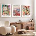 Induslyfe Large Framed Retro Vintage Wall Art Canvas Decor Set of 3, Matisse Wall Art Prints Poster Modern Art, Sage Green Aesthetic Floral Botanical wall art, bedroom living room bathroom 18x24