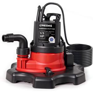 MEDAS Automatic Pool Cover Pump 1/3HP 2450GPH Sump Pump, Auto On/Off with Smart Sensor, Drains to 0.04", Portable Utility Water Pump for Basement, Pool, Garden Pond
