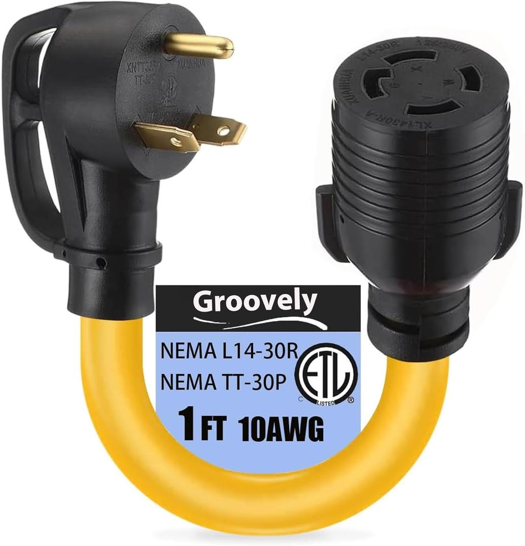 Groovely TT-30P Revolution L14-30R Female Repeater Motor Adapter Wire,30AMP 3-Pin to 4-Pin Generator Plug Adapter,10AWG Generator Adapter Wire