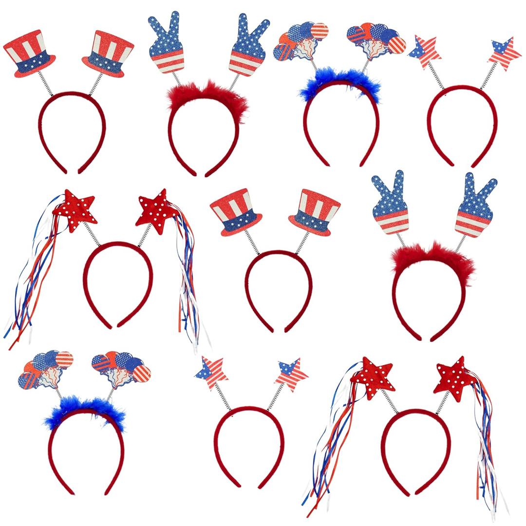 4E's Novelty 4th of July Headband Bulk  10 Pack Patriotic Head Bopper American Flag Headband for Kids & Adults, Fourth of July Party Favors Accessories, Independence Day Decorations