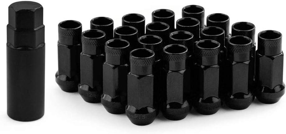 Muge Racing M12x1.5 Bulge Acorn Open End Wheel Nuts - 20 PCS, 12mmx1.5 for Toyota, Honda, Ford, Chevrolet, Mitsubishi, Mazda, KIA, Hyundai, Buick - Black Set with 1 Lug Nut Key
