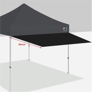Eurmax USA 10ft Pop Up Canopy Awning,120"x36"Extended Sunshade Tarp with 30 SqFt Extra Shade,Commercial Grade Removable Replacement Tent Awning ONLY Fits 10x10 Canopy Tent with Square Leg, Black
