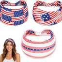 3Pcs 4th of July Headbands for Men Women American Flag Hairband USA Red White Blue Non-Slip Stretchy Sports Headbands for Running Cycling Yoga Fitness Workout