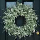26'' Large Eucalyptus Wreath for Front Door, Porch- Artificial Eucalyptus and Lavender with Babys Breath Flowers Wreath for Home, Farmhouse Wall Decor- Spring, Summer, Fall, All Seasons (White-Green)