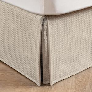 MIYE Pleated Waffle Weave Bed Skirt, Tailored Dust Ruffle 16 Inch Drop Easy Fit, Machine Washable,No Split Corners (Beige, Full - 16" Drop)