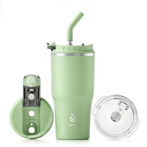 IDEUS Insulated Tumbler with Lid and Straw 18 oz, Stainless Steel Double-Wall Vacuum Leak-Proof Travel Coffee Mug, Cup Holder Friendly, Avocado Green