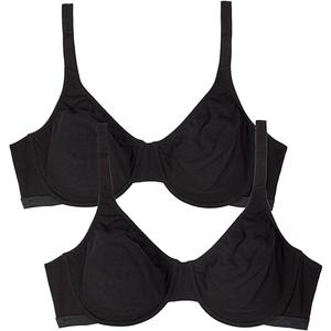 Fruit of the Loom Women's Unlined Underwire Bra-Cotton & Spandex Blend for Natural Shape and Flexibility, Black Hue  40D