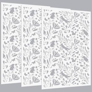 3 Pcs Large Wall Stencils for Painting Forest Pattern 36" x 23" Giant Wallpaper Fern Stencil Large Floral Boho Templates for Kitchen, Room, Furniture Floors Home Decor(Flower Style)