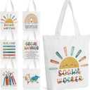 Paterr 6 Pcs Social Worker Appreciation Gift Canvas Tote Bags Bulk Thank You Bags with Zipper Office Supplies Coworker Gifts for MSW Volunteer Students Teacher Nurse Party Favors