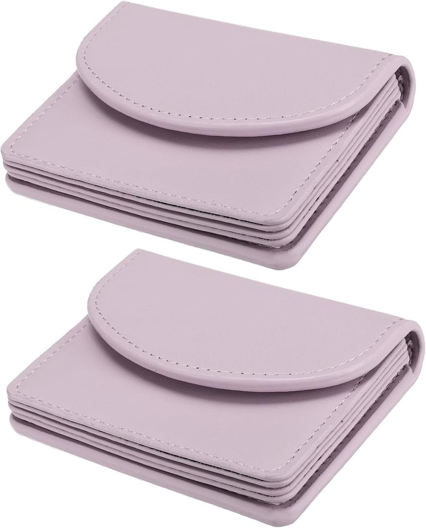 uxcell PU Leather Business Card Case, 2Pcs Business Name Card Holder Wallet with Magnetic Shut Pocket Holder for Women Credit ID Card, Purple