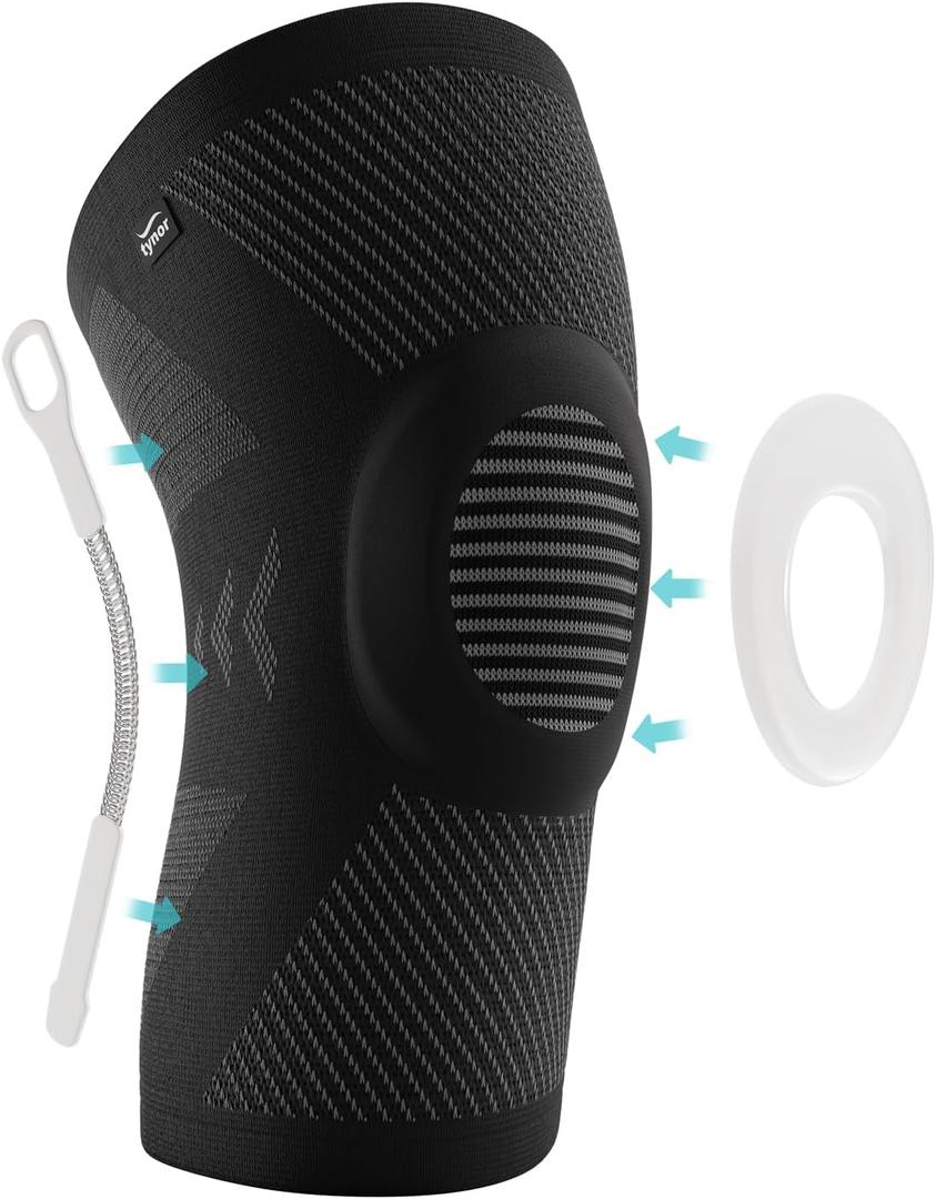 TYNOR Knee Cap Support with Patella Pad & Side Stabilizers, Knee Brace for Women & Men, Knee Compression Sleeve for Knees Pain, Meniscus Tear, ACL, Joint Pain, Runner, Workout - XL (Black & White)