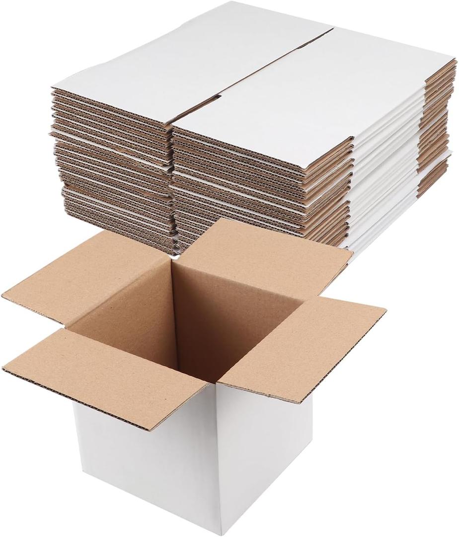 Hoikwo 6x6x6 Shipping Boxes Set of 25, White Corrugated Cardboard Box for Small Business for Packaging Mailing