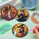 croshom 8 Pieces Halloween Diamond Art Coasters Kit, Halloween Diamond Painting Coasters, Diamonds Art Painting Kits,5D DIY Full Drill Diamonds Arts Kits for Adults Gift & Home Decor