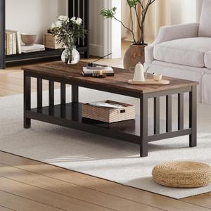 ChooChoo Mission Coffee Table, Wood Living Room Table with Shelf, 47 inch, Espresso (22"D x 47.2"W x 18.1"H)