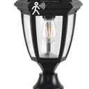 Solar Outdoor Post Lights 1 Pack, Dusk to Dawn Outdoor Column Light with Pier Mount Base, Black Exterior Solar Powered Pole Light for Outside Porch Yard Pathway Driveway