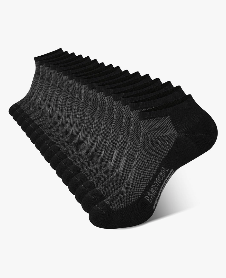 BAMBOO COOL Men's Athletic Ankle Socks Cushioned Moisture Wicking, Low Cut Running Mesh Socks Arch Support, 8 Pack L