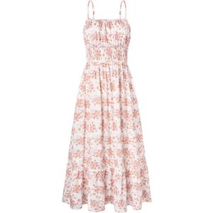 GRACE KARIN Womens 2025 Summer Maxi Dress Sleeveless Floral Spaghetti Strap Smocked Boho Beach Long Dress with Pockets (XX-Large)