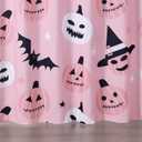 Cute Halloween Fabric Shower Curtain Aesthetic Funky Bathroom Decorations, Pink Trendy Scary Jack Pumpkins Bats Witch Hats Gothic Halloween Fall Girls Kids Shower Curtain Set with Hooks