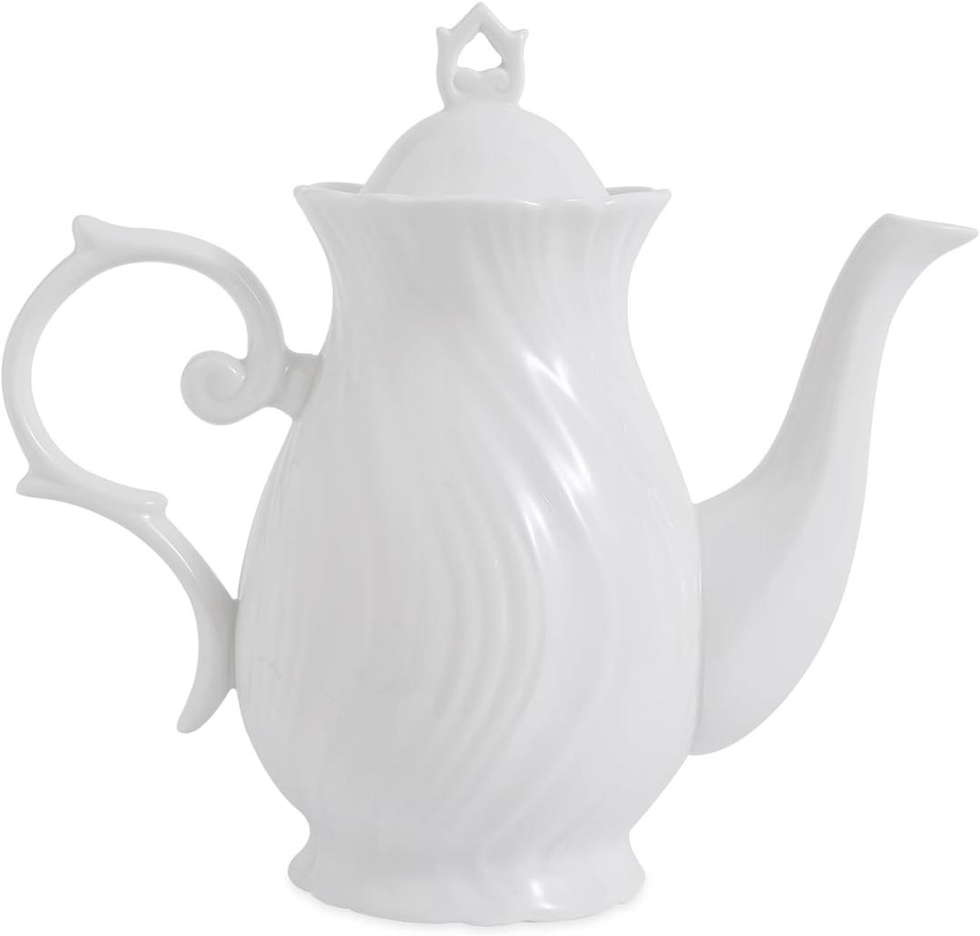 tea pot ceramic, Porcelain teapot with lid, 38.8 Oz for Tea, Milk, Coffee, Flower tea (Pure White)