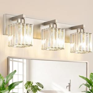 Brushed Nickel Bathroom Light Fixtures 3-Light Crystal Vanity Lights