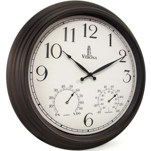 18 inch Outdoor Clocks for Patio Large Waterproof with Thermometer - Black Indoor Outdoor Clock with Temperature and Humidity for Wall - Weatherproof, Accurate & Easy to Read for Pool, Patio & Garden