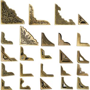 96PCS Metal Book Corner Protector, 24 Styles Iron Guard Edge Cover, Vintage Metal Decorative Cover Pad, for School Book Album Scrapbook Notebook, Desk Jewelry Case Box Gifts (Package A)
