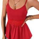 Vrtige Women's Spaghetti Strap Peplum Lace Ruffle Hem Summer Cami Tank Top, Small