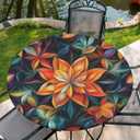 Boho Round Table Cover, 52 Inch Fitted Round Tablecloth Waterproof Table Cloth with Elastic Edge Wipe Clean Table Cover for Indoor Outdoor, 46"-50"