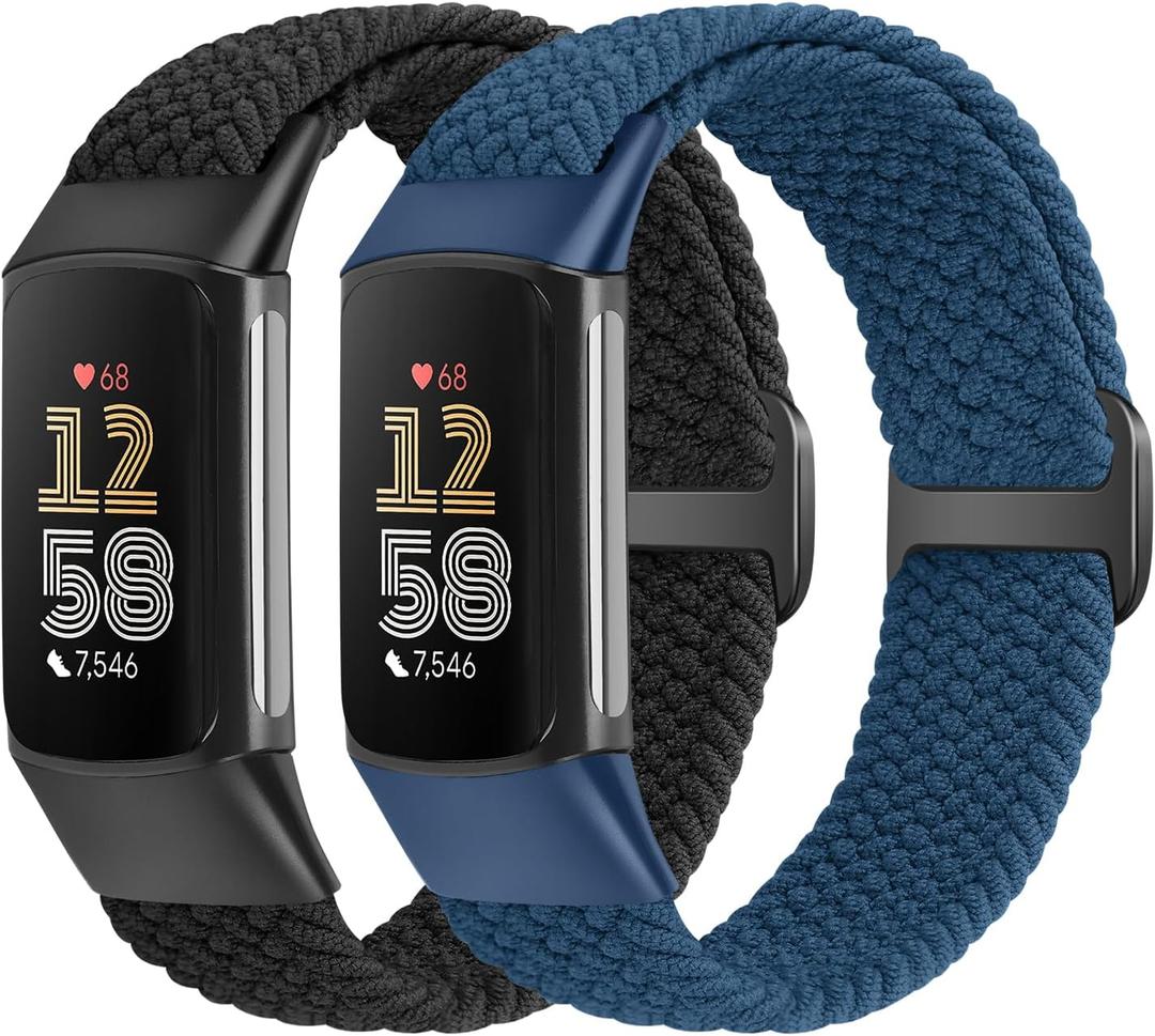 Elastic Braided Bands Compatible with Fitbit Charge 5/Fitbit Charge 6 for Women Men, Breathable Adjustable Stretchy Nylon Loop Sport Replacement Wristbands for Fitbit Charge 6 Charge 5 Straps