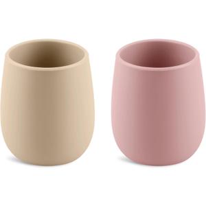 Silicone Tiny Cup, 2 Pack Tiny Cups for 6 months+, Open Cup for Baby Essentials 2.5oz (Sand/Blush)