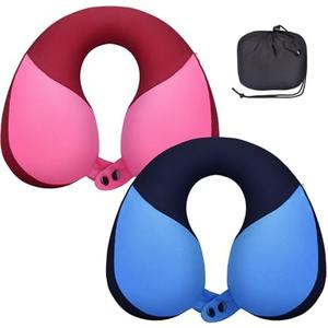 COOLBEBE Kids Travel Neck Pillow 2PCS Softly Double Support Neck Pillow for Car & Airplane, Traveling Gifts for Toddler & Children(Blue & Pink)