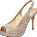 DREAM PAIRS Women's High Heels Platform Dress Rhinestones Peep Toe Pumps Shoes (8.5, Gold/Glitter)
