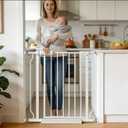 Narrow Baby Gate 24 to 29 Inch Wide Pet Gate Pressure Mounted No Drill Safety Gate Walk Through Metal Child Gate for Kids Stairs or Pets Indoor White