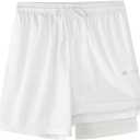 Mens Swimsuit Trunks 7" Quick Dry Swim Shorts with Compression Liner and Zipper Pockets (White, XL)