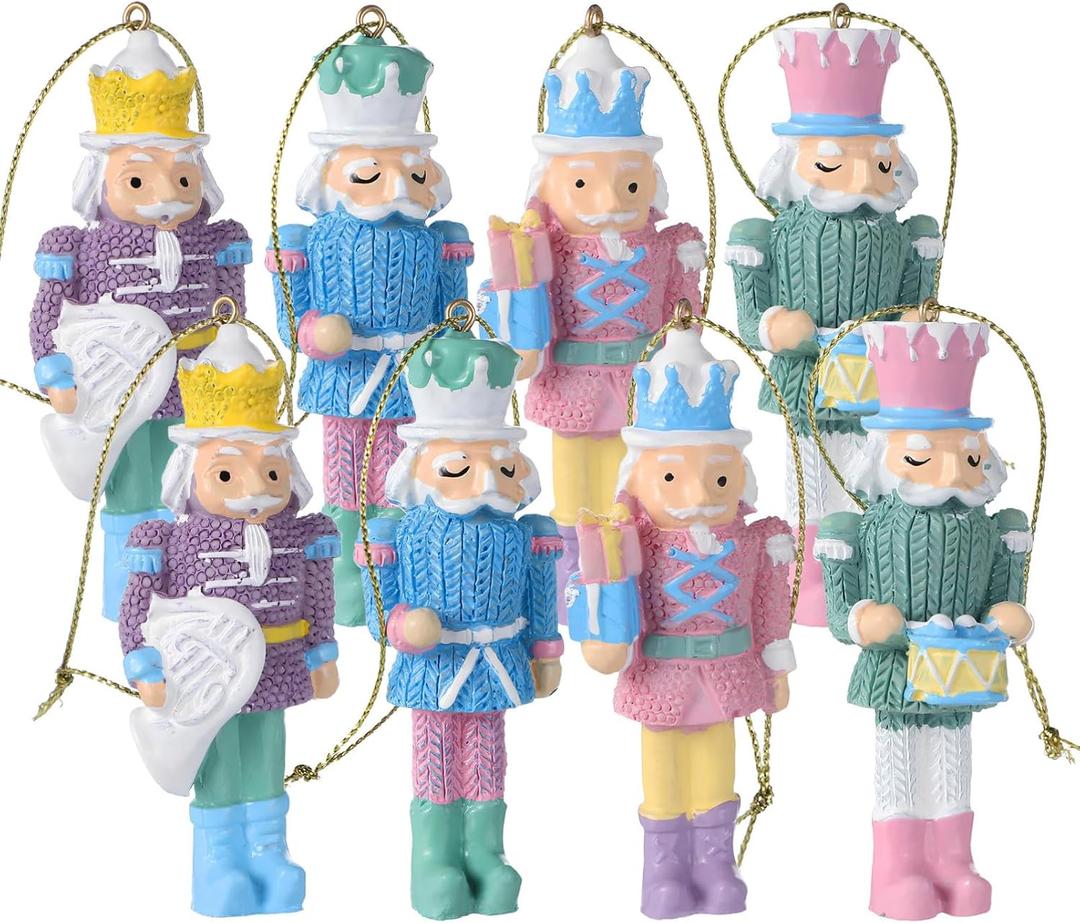 Christmas Nutcrackers Ornaments: 8Pcs Candy Resin Hanging Nutcracker Figures, Pastel Nutcracker Decor for Christmas Tree Candy Colored Nutcracker