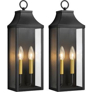 2-Pack 18" Outdoor Wall Light Fixtures,Modern Exterior Lighting Fixtures Wall Mount,Anti-Rust Porch Lights with Clear Glass,Waterproof Outside Wall Sconce Lights for House Garage Patio,E12 Base, 18 Inch-No Sensor