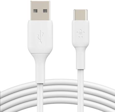 Belkin BoostCharge USB-C to USB-A Cable (2M/6.6ft) for iPhone 16, iPhone 16 Pro, iPhone 15, Samsung Galaxy S25, S25 Ultra, S24, Pixel 9, iPad Pro, Nintendo Switch 2, CarPlay & More - White