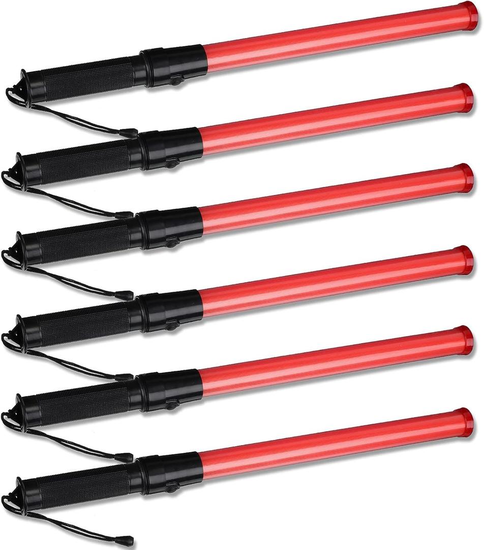 TOODOO 6 Pack Traffic Wand, 21 Inch LED Signal Traffic Control Wand with 2 Flashing Modes, Wrist Strap Lanyard, Side Clip for Parking Guides and Outdoor Camping