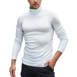Men Casual Turtleneck Slim Fit Basic Tops Lightweight Thin Pullover Sweater Long Sleeve Underwear Male Blouse T-Shirt (White, M)