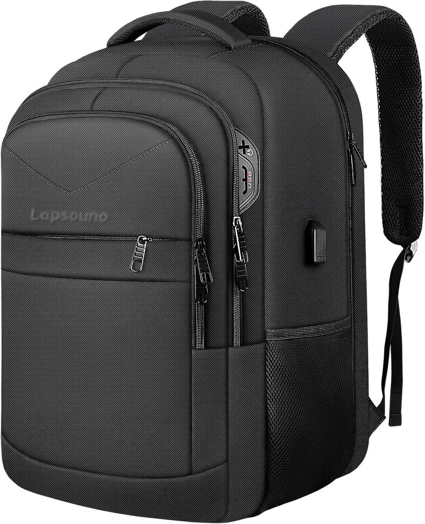 17 Inch Laptop Backpack, Carry On Travel Backpack, Durable Extra Large TSA Business Backpack with USB Port, Water Resistant Anti Theft Gift for Men Women, Black
