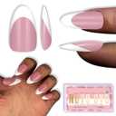 NOVO OVO White French Tip Almond Nail Tips Press on BERRY PINK, Extra Thick Medium Soft Gel Fake Nail Acrylic Extension, Need Builder Gel Top Coat, No Glue Included, for Salon DIY x 15 Sizes 240 pcs