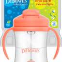Dr. Brown's Milestones Baby's First Straw Cup, Training Cup with Weighted Straw, 9 oz/270 mL, BPA-free, 6m+, Coral, 1-Pack