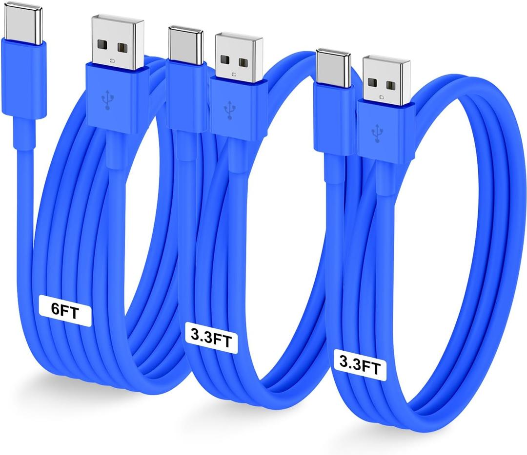LOFPYE 3-Pack Blue [3.3FT+3.3FT+6FT] USB A to USB C CableUSB to USB C Car Carplay Cable for iPhone 16 15 Pro Plus Pro Maxfor iPad Pro/Air/Minifor Samsung S24/S23/S22for MacBook Pro/Air and More